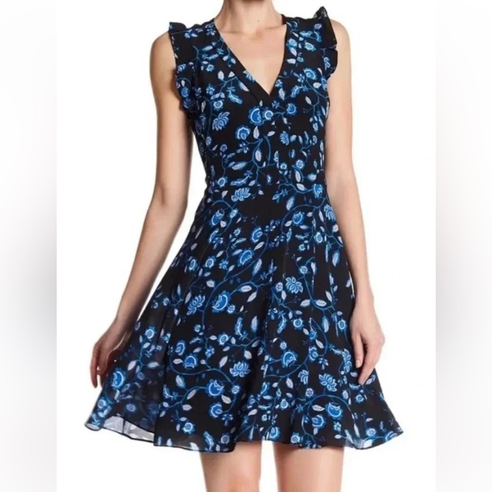 Rebecca Taylor Kyoto Silk Navy Floral Dress, size 2